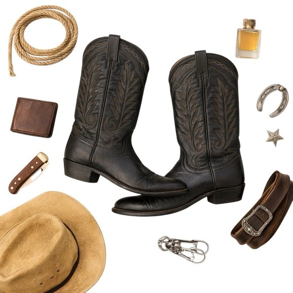Tony Lama Other - Tony Lama Black Leather Vintage Cowboy Boots Men's 8D Vintage Western USA in GUC